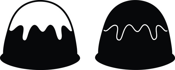 Pudding silhouette illustration, decorative dessert design, festive holiday sweet vector, seasonal food artwork, traditional celebration treat drawing