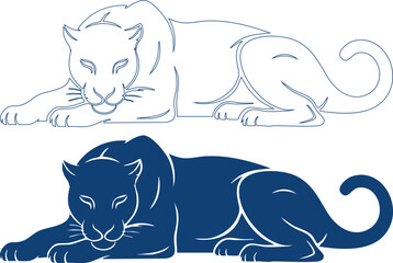 Hand made Stylized panther illustration vector design in blue and white suitable for logo or emblem
