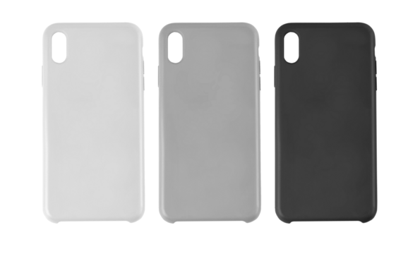 Three silicone phone case mockups in different colors
