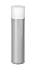 Silver aluminum aerosol spray can with white cap