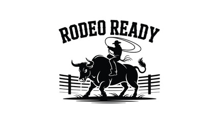 Rodeo bull rider silhouette ready for action with lasso in a dramatic scene