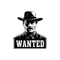 Vintage silhouette wanted poster of a western cowboy bandit