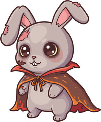 Adorable cartoon zombie bunny wearing vampire cape with big cute eyes for funny halloween spooky character vector illustrationAdorable cartoon zombie bunny wearing vampire 