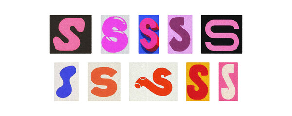 Assorted letter S glyphs, uppercase and lowercase, clear PNG set
