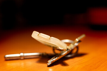 Set of keys on table with selective focus