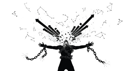 Naklejka premium Unleashing Potential with Chain Breaking and Skyward Arrows Black and White Freedom Opportunity