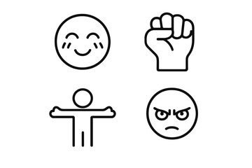 Symbols representing different emotions and actions in a simple and clear style, suitable for various creative projects