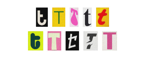 Magazine letter T cutout tiles collage set on transparent PNG
