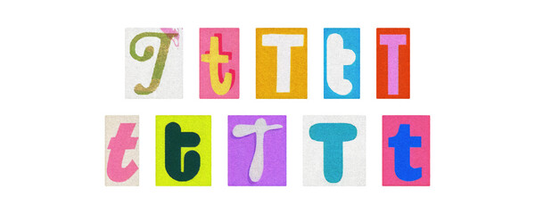 Typography letter T set in diverse styles, magazine cutouts PNG
