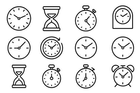 Clocks and timers representing various ways to measure time in a simple, clean design