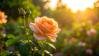 Beautiful peach rose in sunlight