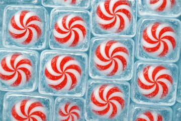 Frozen red white mint candies texture. AI Generative.