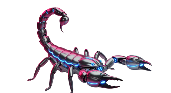 Futuristic Robotic Scorpion with Neon Blue and Pink Accents