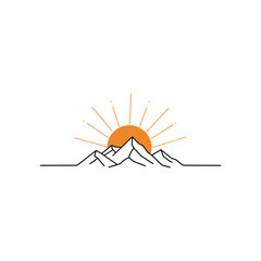 Minimalist Mountain Range with Rising Sun Line Art