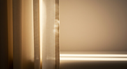 Soft morning light streams through sheer curtains creating a calming, peaceful atmosphere perfect for meditation or relaxation spaces with gentle illumination