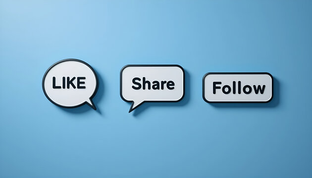 White 3D Like Share Follow Social Media Speech Bubble Buttons