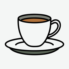 Illustrate a hand-drawn coffee cup and saucer in a simple sketch style, with a white background.