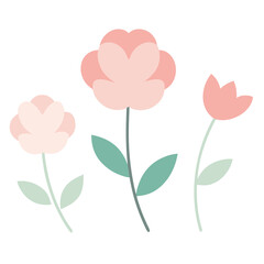 Create a set of delicate, minimalist flower illustrations in soft colors with a white background.