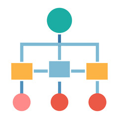 Create a simple, clean business flowchart with circular and rectangular elements on a white background.