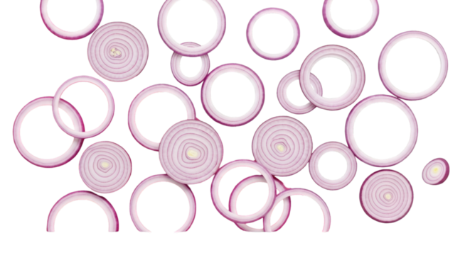 Sliced Red Onions on Black Background