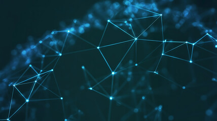 Obraz premium Futuristic technology background with glowing nodes and interconnected lines representing network communication and data transfer in modern digital world