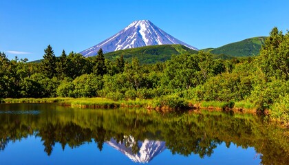 Mountain reflecting in a tranquil pond