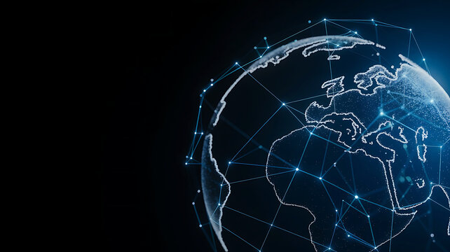 Global Network Connection with Futuristic World Globe and Digital Technology Concept Showing Data Transfer and Communication