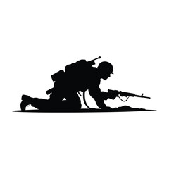 Silhouette of a soldier crawling in action with a rifle