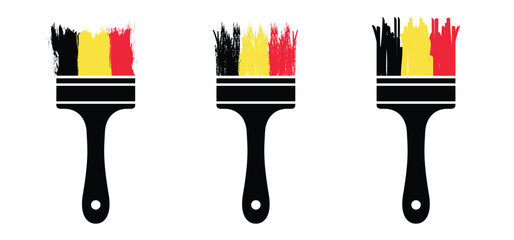 Flag of Germany with color paintbrush or paintbrushes with brush stroke. Vector flags. Flag of Deutschland with paint brush silhouette. Grunge brush strokes painted national country flag