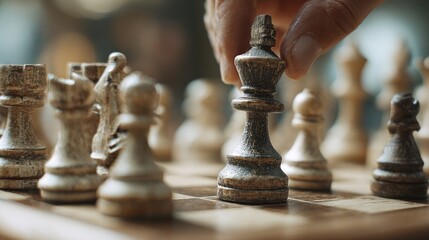 Player makes a strategic move in a chess game at a cozy coffee shop during afternoon hours