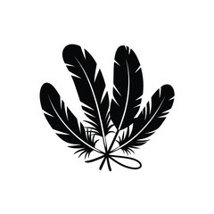Simple silhouette of four feathers tied together with a string