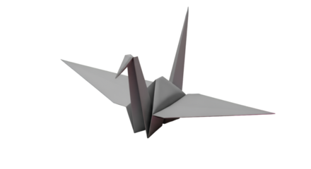 Gray Origami Crane on Black Background