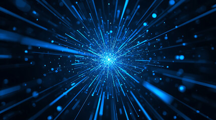 Abstract blue light streaks and particles representing technology innovation and digital data flow in a futuristic environment