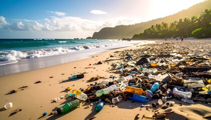 Plastic Pollution on Beach.