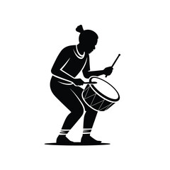 Dynamic silhouette of a person playing a drum with sticks