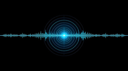 Abstract glowing audio waveform on black background symbolizing digital sound technology innovation and modern communication visualization concept in cool blue tones