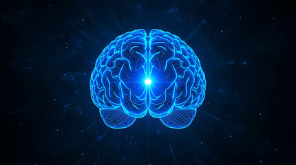 Digital Brain Illustration with Glowing Center for Neuroscience and Artificial Intelligence Concepts Futuristic Design and Technology