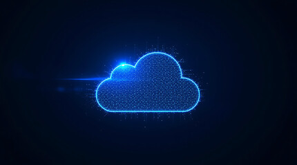 Abstract Glowing Blue Cloud Icon on Dark Background Representing Cloud Computing and Data Storage Technology
