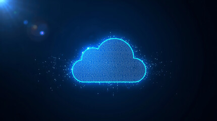 Abstract Blue Cloud Computing Illustration Depicting Modern Technology and Data Storage Solutions with a Dark Background and Bright Illumination