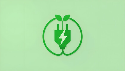 3D Green Power Plug Symbol with Leaves on Minimal Background