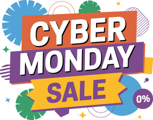 Exciting Cyber Monday sale announcement with colorful abstract shapes and discount percentage