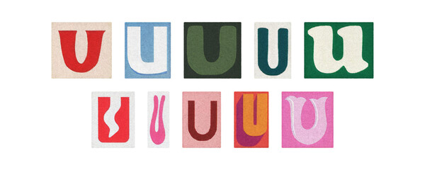 Assorted letter U glyphs, uppercase and lowercase, clear PNG set
