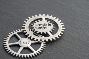 Gears Interlocked Symbolizing Trust and Strength in Numbers