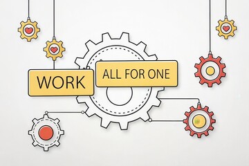Gears with All for One text demonstrating teamwork