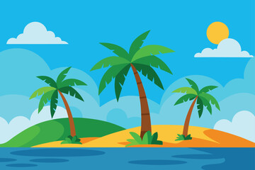Obraz premium Cartoon Tropical Island with Palm Trees