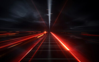 Futuristic Highway to the Unknown A Journey Through Dark Skies and Streaks of Crimson Light