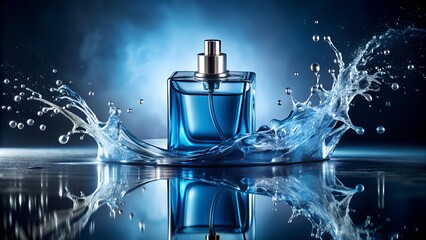 perfume bottle on blue background