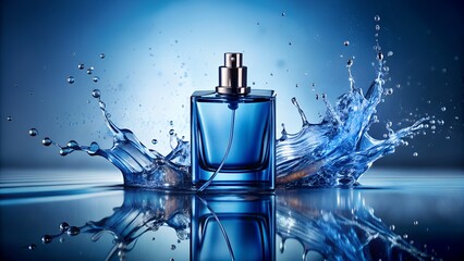 perfume bottle on blue background