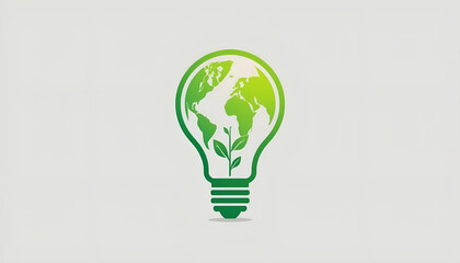 Green lightbulb with world map and plant, a minimal global clean energy vector icon