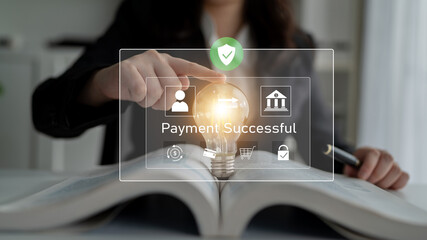 Successful transaction message showing secure payment. Payment confirmed, secured, payment...